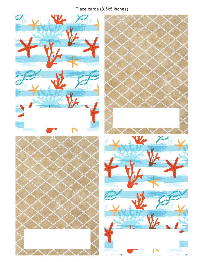 Coral and Sea Food Labels or Place Cards