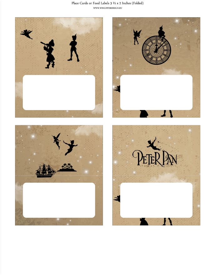 Neverland and Peter Pan Food Labels or Place Cards