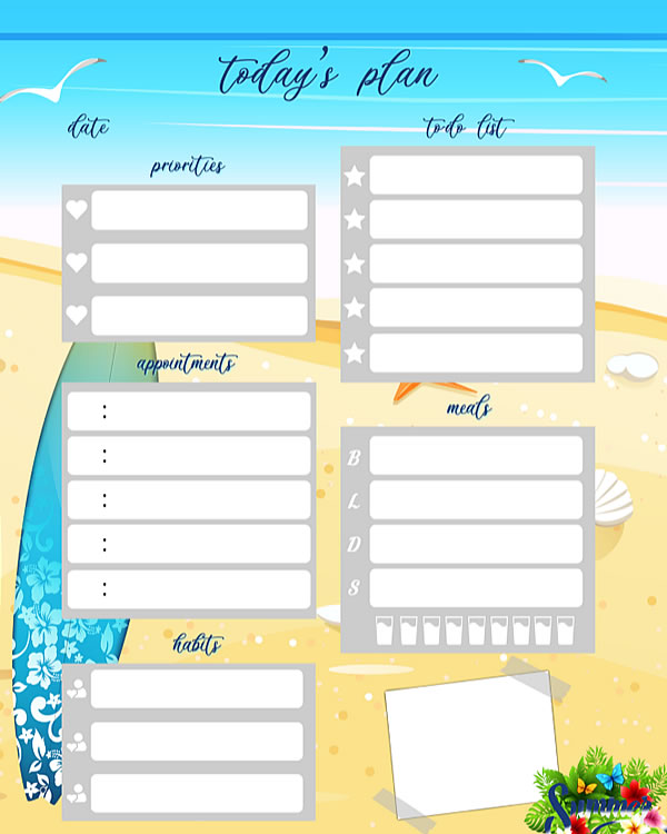 Summer Printable Daily Planner Work, A4 and US Letter Planner, Insert Printable Planner, Instant Download