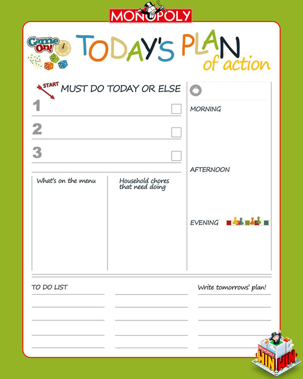 Monopoly kids Printable Daily Planner Work, A4 and US Letter Planner, Insert Printable Planner, Instant Download
