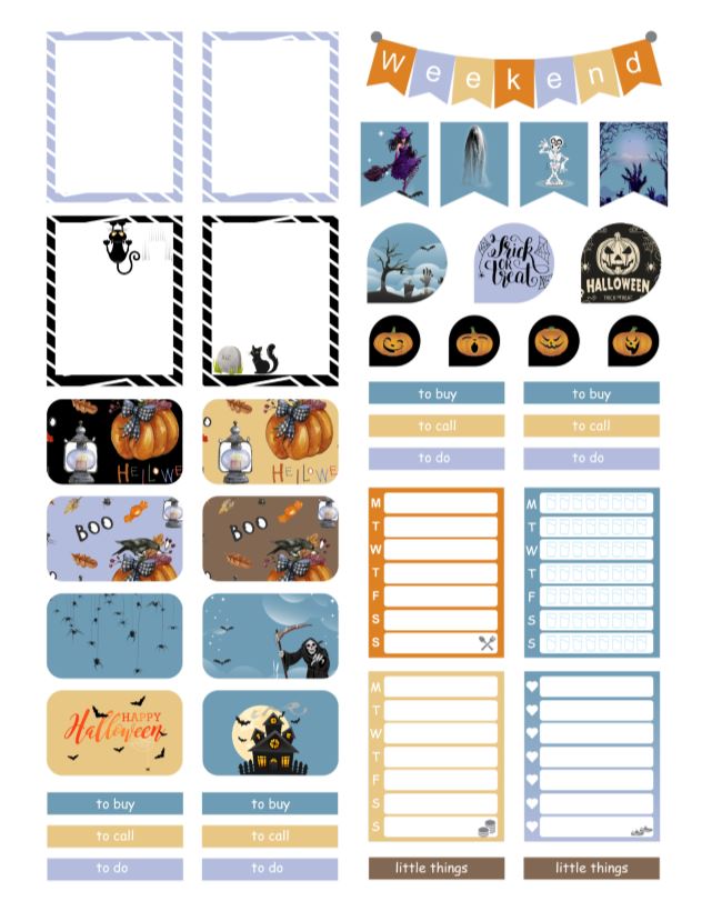 Printable Halloween Happy Planner Stickers Eric Condren, A4 and US Letter Planner, Instant Download