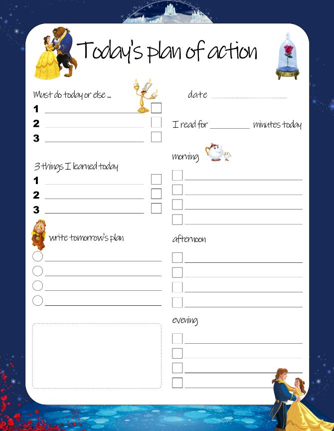 Kids Beauty and the Beast Daily Planner