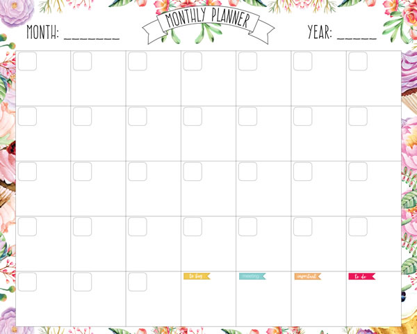 Floral Printable Monthly Planner - Printable Planner Page, Planner Template, Planner Printable, Digital, Undated Planner, Calendar