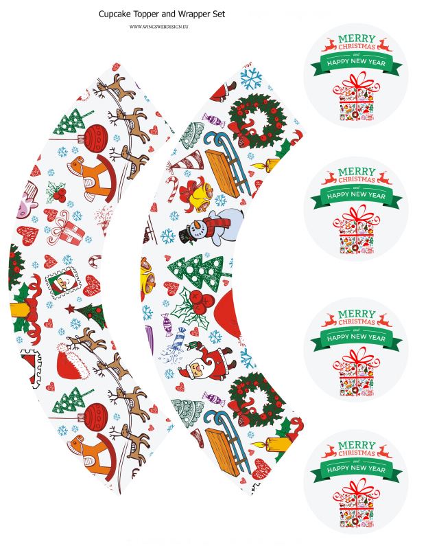 Xmas Printable Cupcake topper and wrapper set || 8x10 inches (HD jpg)