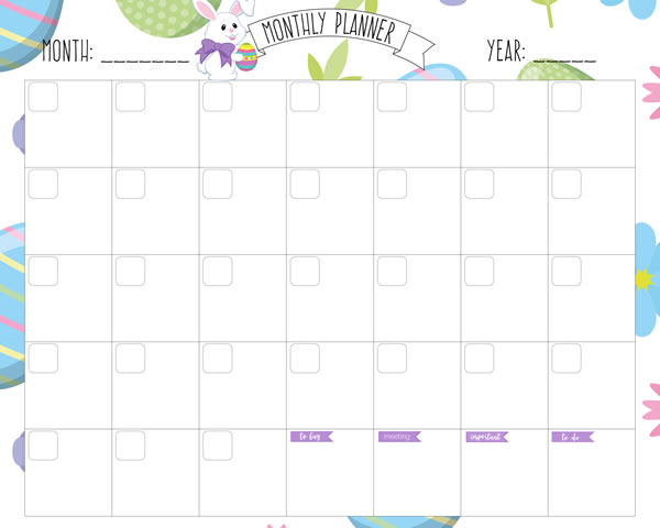 Easter Monthly Planner