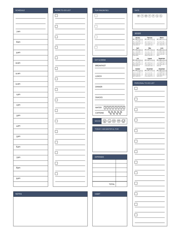 Navy Printable Planner, Daily To Do List, Daily Planner, Business Planner, Daily Schedule, A4 and US Letter Planner, Insert Printable Planner, Instant Download