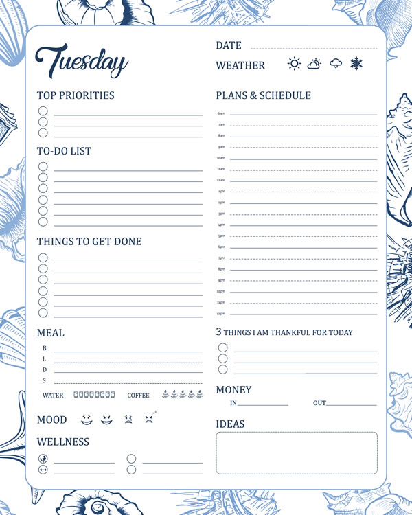 Sea Printable Daily Planner Work, A4 and US Letter Planner, Insert Printable Planner, Instant Download