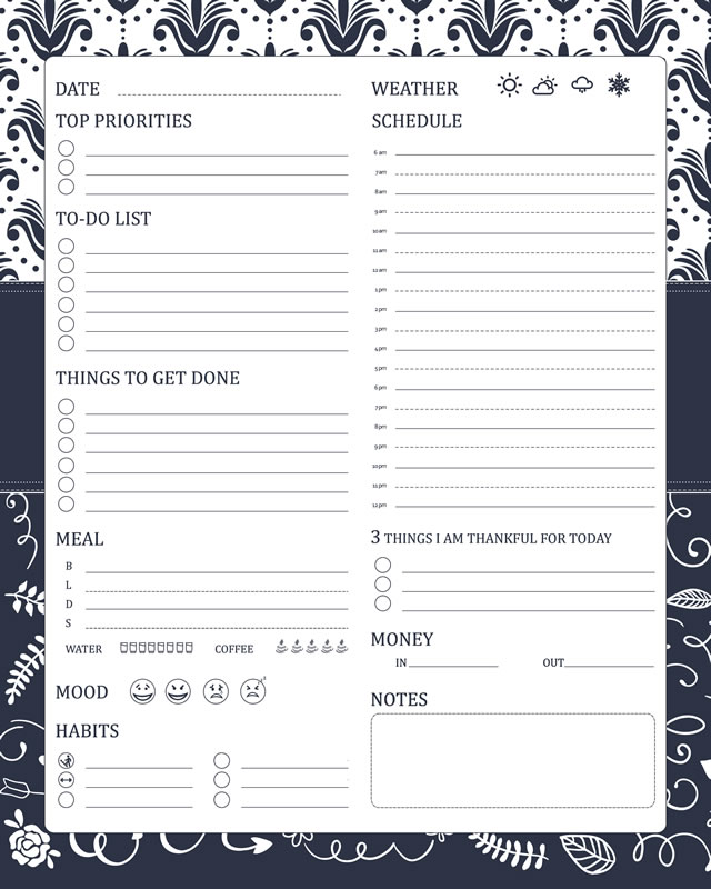 Blue Printable Daily Planner Work, A4 and US Letter Planner, Insert Printable Planner, Instant Download