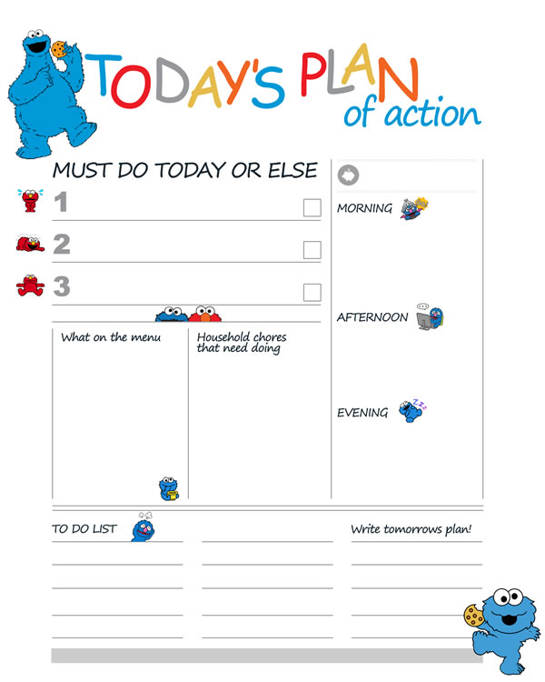 Cookie Monster, Sesame Street Printable Kids Daily Planner Work, A4 and US Letter Planner, Insert Printable Planner, Instant Download