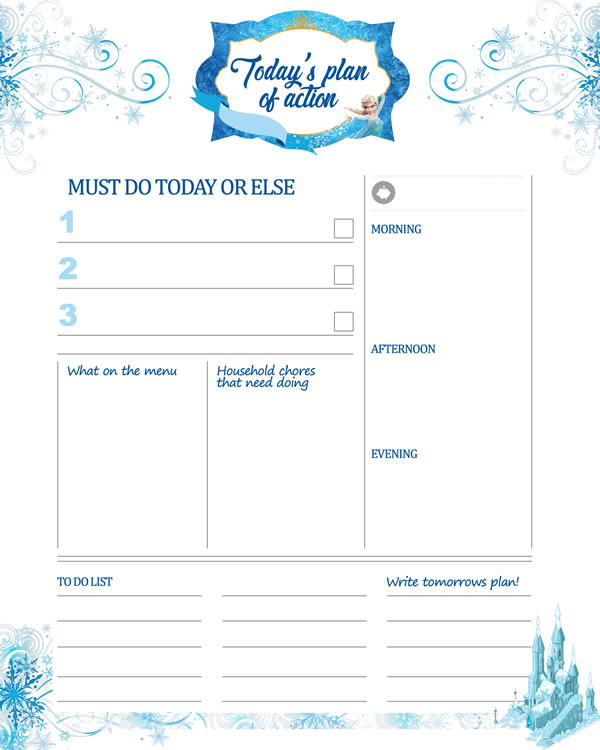 Frozen Printable kids Daily Planner Work, A4 and US Letter Planner, Insert Printable Planner, Instant Download