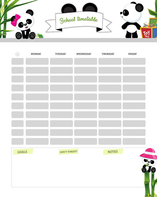 Panda Bear Printable Kids Weekly Planner Work, desk planner, weekly agenda, week organizer, A4 and US Letter Planner, Insert Printable Planner, Instant Download