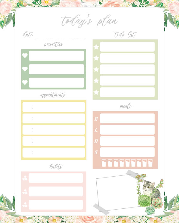 Cat Printable Daily Planner Work, A4 and US Letter Planner, Insert Printable Planner, Instant Download