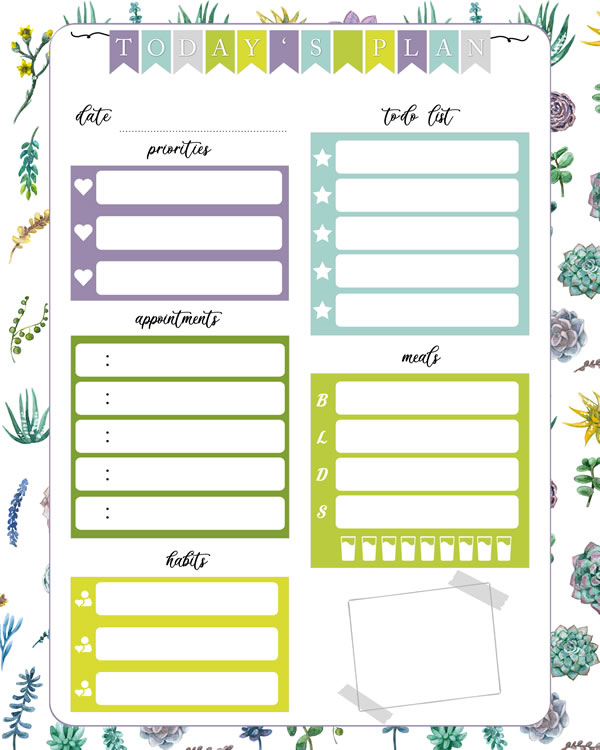 Watercolor botanical Printable Daily Planner Work, A4 and US Letter Planner, Insert Printable Planner, Instant Download