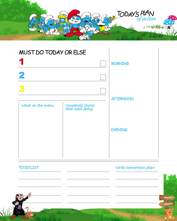 The Smurfs, Printable Kids Daily Planner Work, A4 and US Letter Planner, Insert Printable Planner, Instant Download