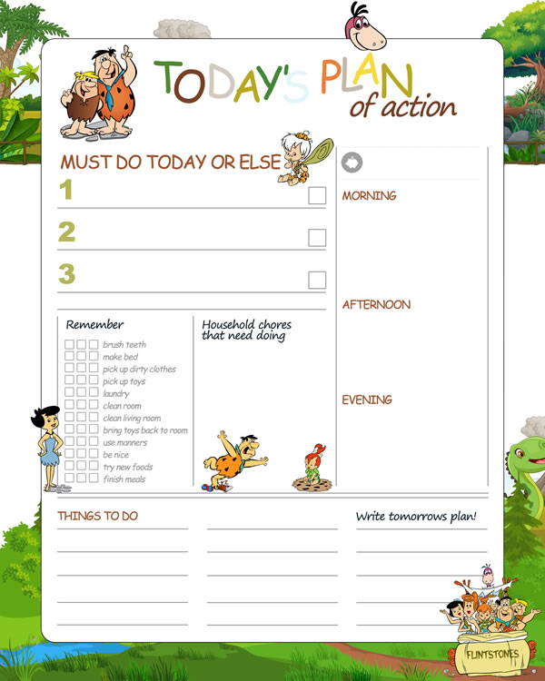 The Flintstones Printable Kids Daily Planner Work, A4 and US Letter Planner, Insert Printable Planner, Instant Download