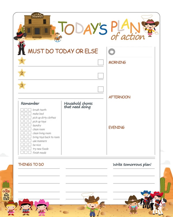 Far West Printable Daily Planner Work, A4 and US Letter Planner, Insert Printable Planner, Instant Download