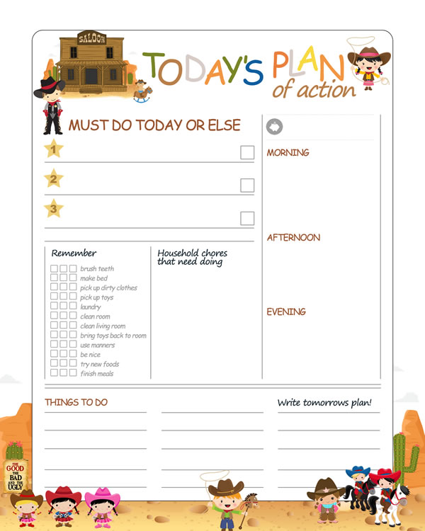 Far West Printable Daily Planner Work, A4 and US Letter Planner, Insert Printable Planner, Instant Download