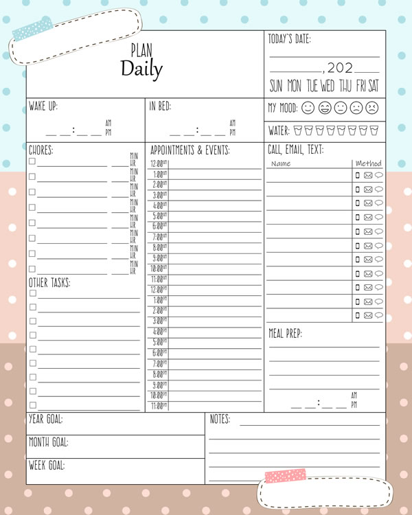 Colorful Printable Daily Planner Work, A4 and US Letter Planner, Insert Printable Planner, Instant Download