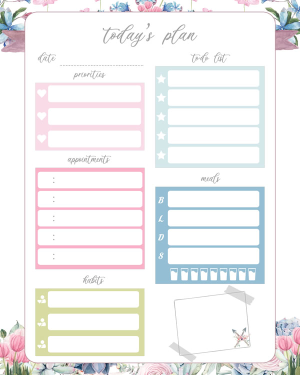 Floreal Printable Daily Planner Work, A4 and US Letter Planner, Insert Printable Planner, Instant Download