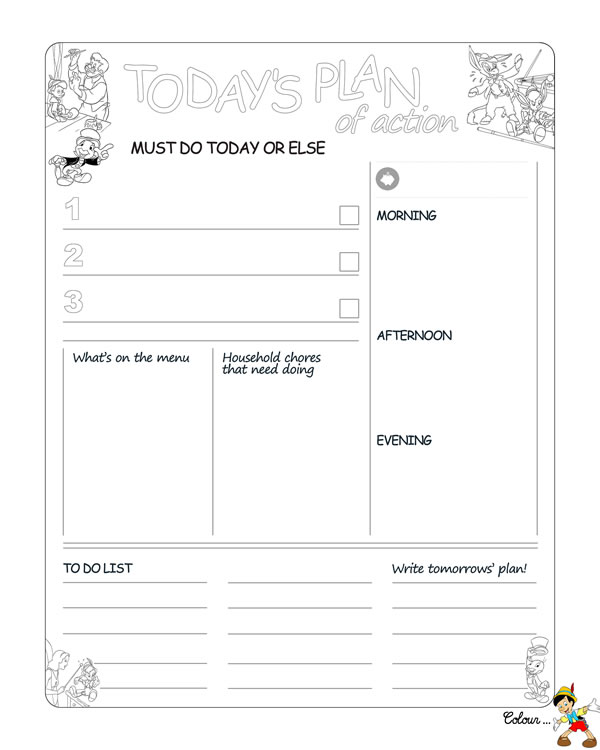 Pinocchio Printable Kids Daily Planner Work, A4 and US Letter Planner, Instant Download