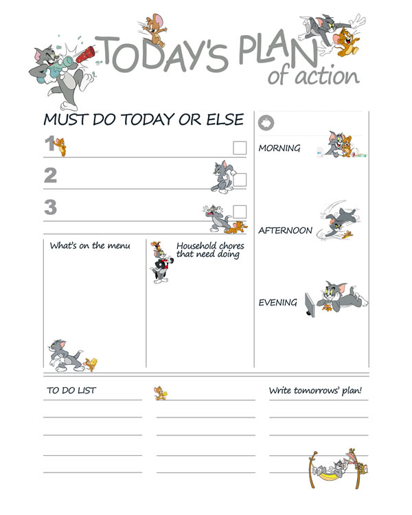 Tom and Jerry Printable Kids Daily Planner Work, A4 and US Letter Planner, Insert Printable Planner, Instant Download