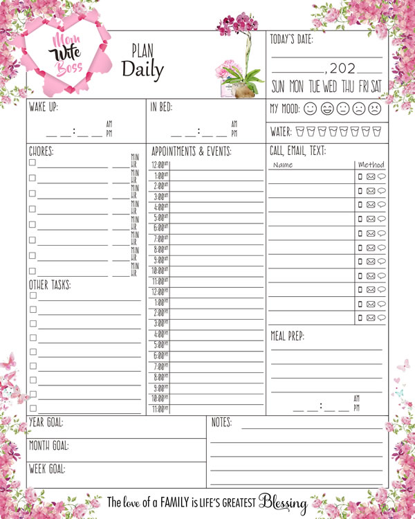 Mom Printable Daily Planner Work, A4 and US Letter Planner, Insert Printable Planner, Instant Download