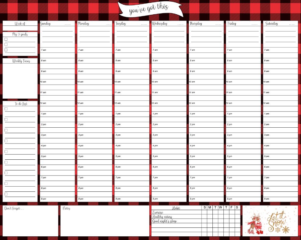 Xmas Weekly Planner Work, US Letter Planner to resize, Insert Printable Planner, Instant Download
