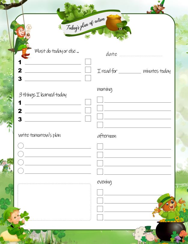 Printable St Patrick Daily Planner Work, A4 and US Letter Planner, Insert Printable Planner, Instant Download