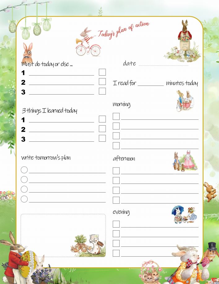 Printable Rabbit Daily Planner Work, A4 and US Letter Planner, Insert Printable Planner, Instant Download