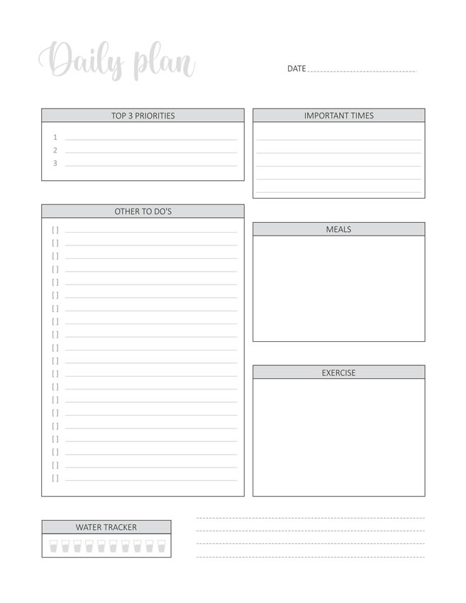 Printable Gray Daily Planner Work Organizer, A4 and US Letter Planner, Insert Printable Planner, Instant Download