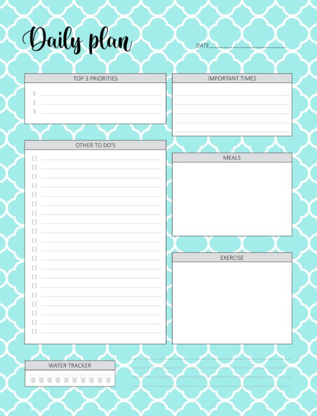 Printable Turquoise Daily Planner Work Organizer, A4 and US Letter Planner, Insert Printable Planner, Instant Download