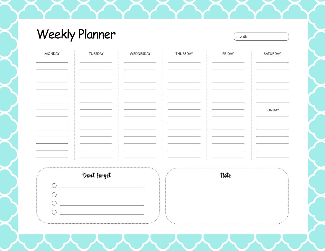 Weekly turquoise Planner Work, US Letter Planner to resize, Insert Printable Planner, Instant Download