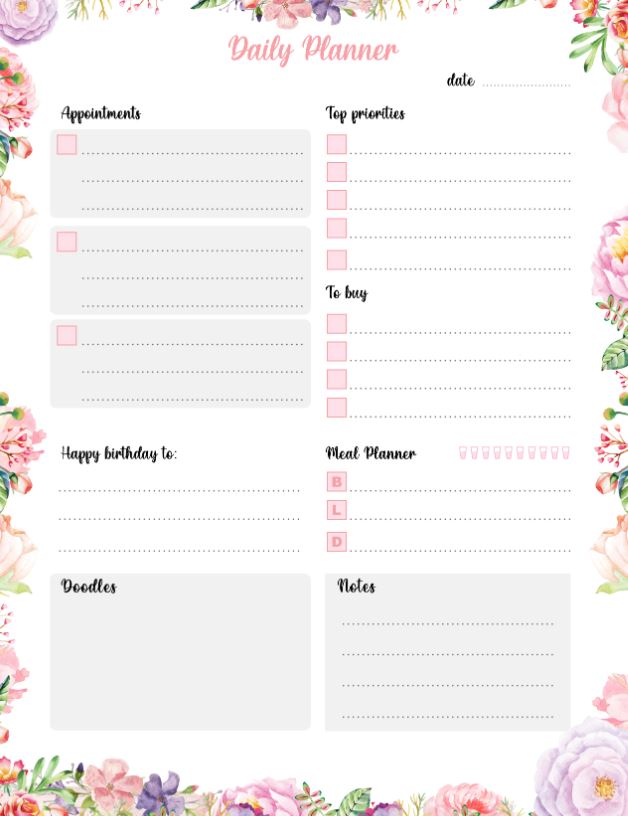 Printable Pink Daily Planner Work Organizer, A4 and US Letter Planner, Insert Printable Planner, Instant Download