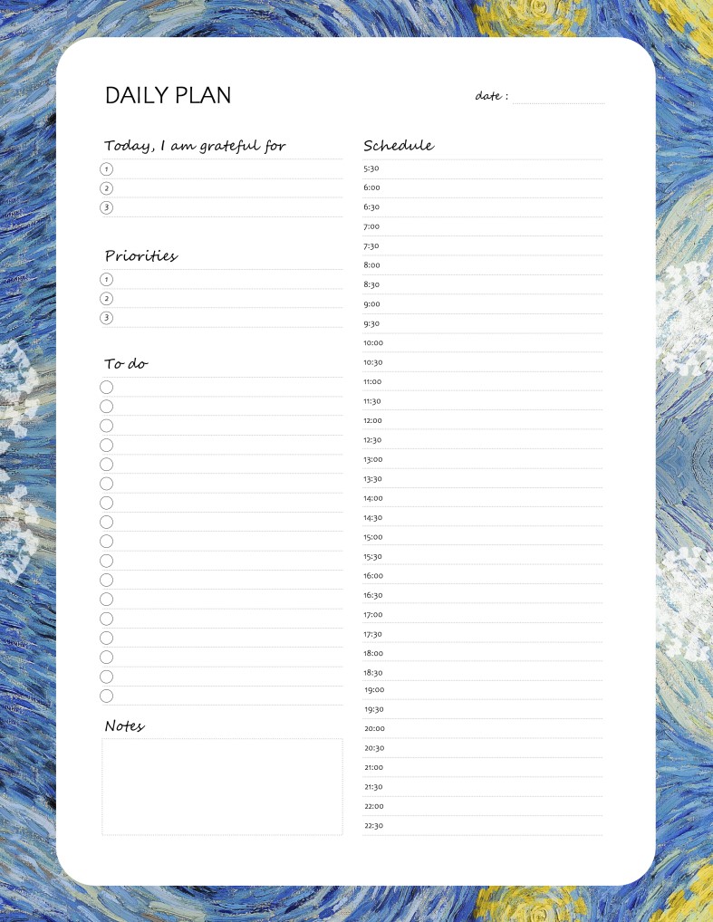Printable Starry Night Daily Planner Work, A4 and US Letter Planner, Insert Printable Planner, Instant Download