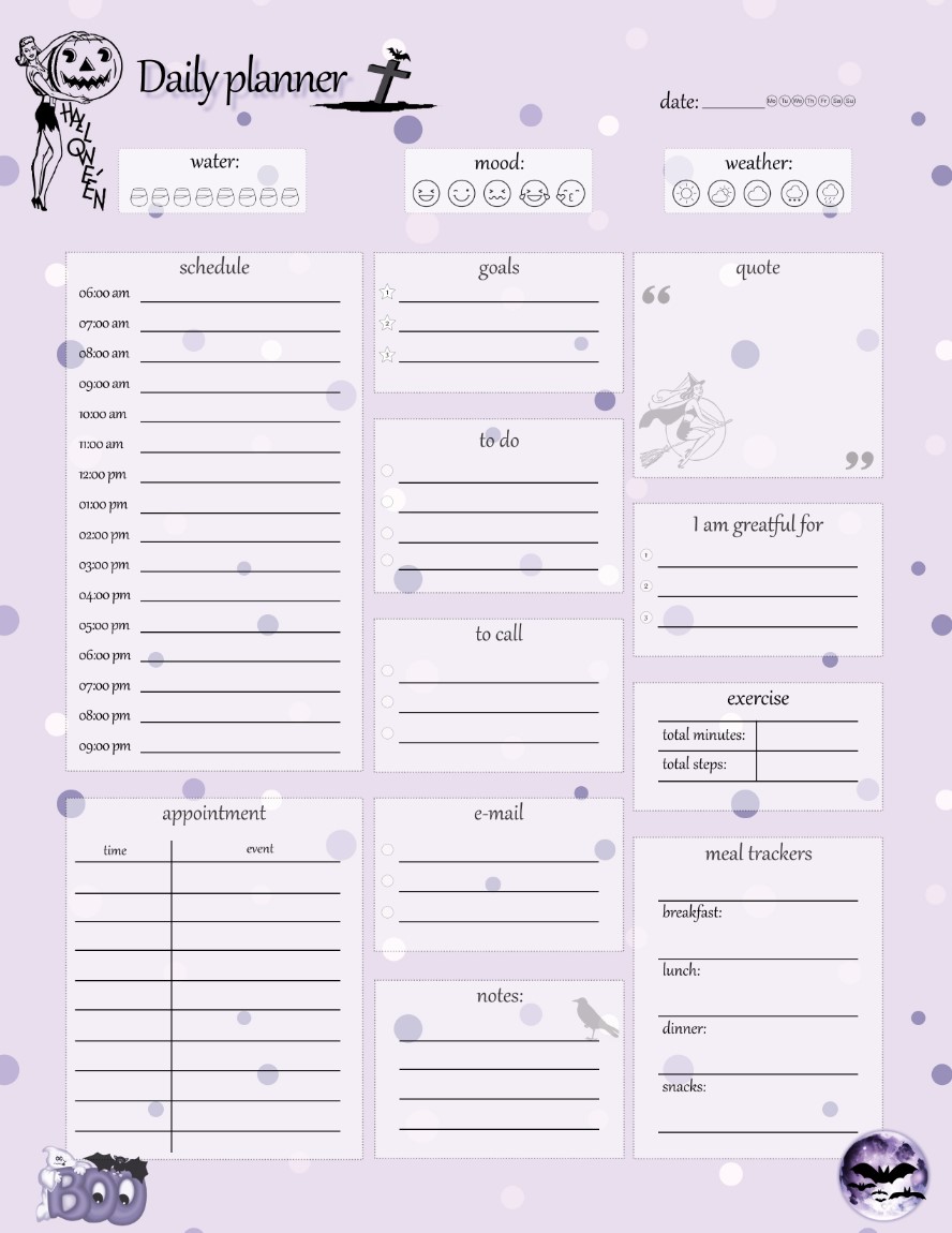 Printable Halloween Daily Planner Work, A4 and US Letter Planner, Insert Printable Planner, Instant Download