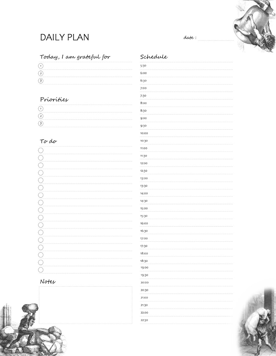 The Hunchback of Notre-Dame, Printable Daily Planner Work, A4 and US Letter Planner, Insert Printable Planner, Instant Download
