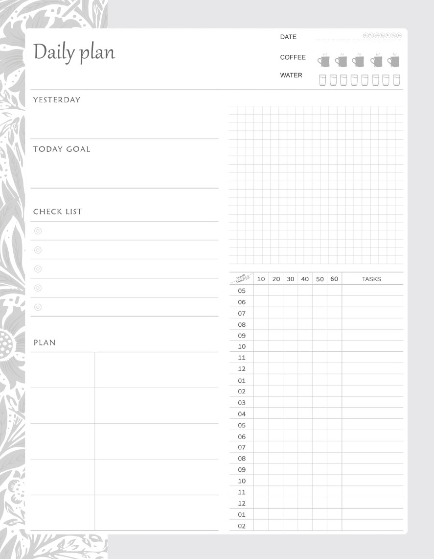 Grey Printable Daily Planner Work, A4 and US Letter Planner, Insert Printable Planner, Instant Download