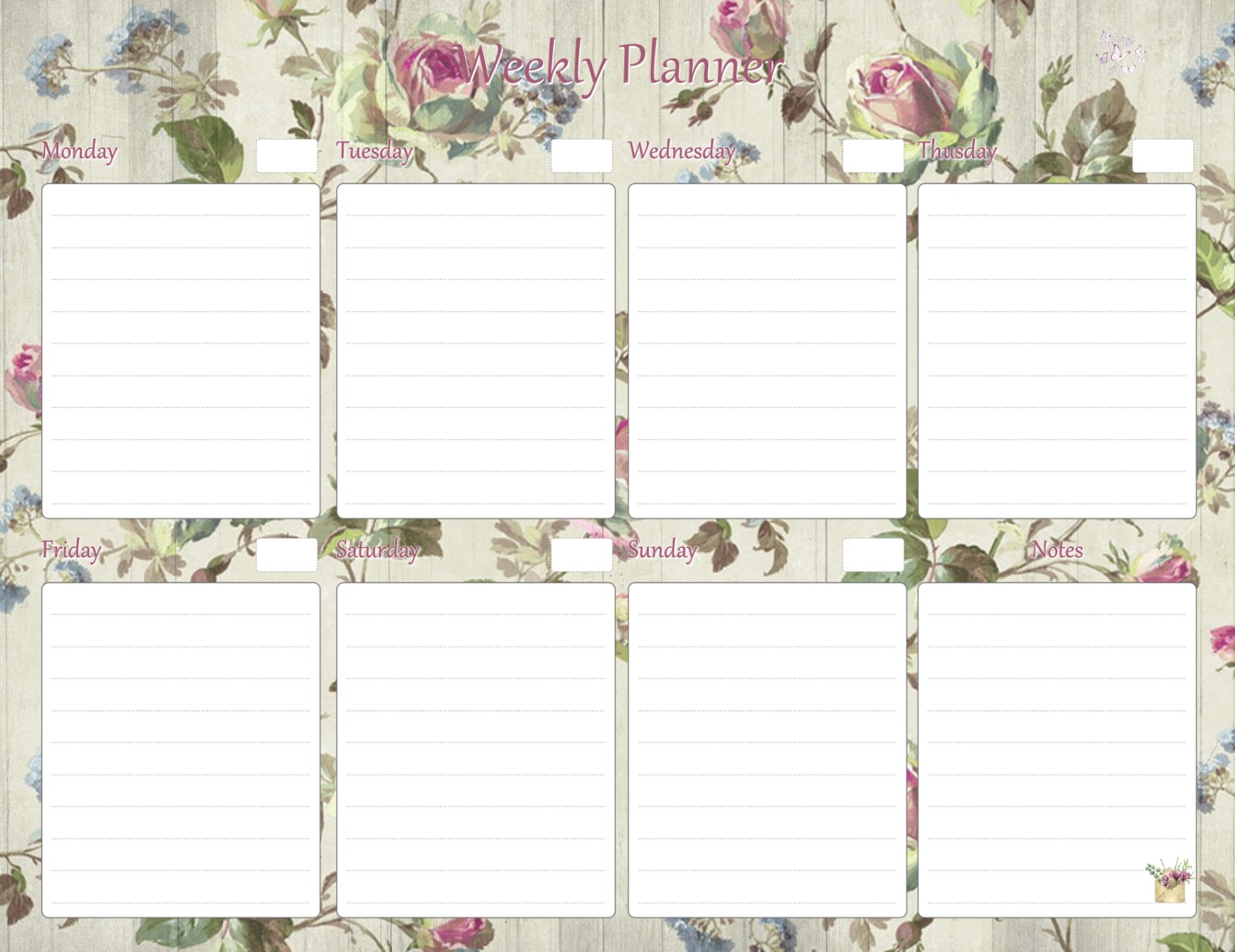 Flowers Weekly Planner Work, US Letter Planner to resize, Insert Printable Planner, Instant Download