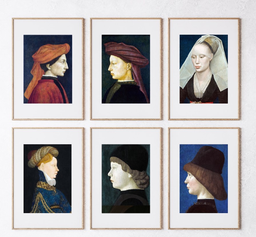 printable 6 Profile Portraits of 15th Century - 8x10 inches, 300 dpi
