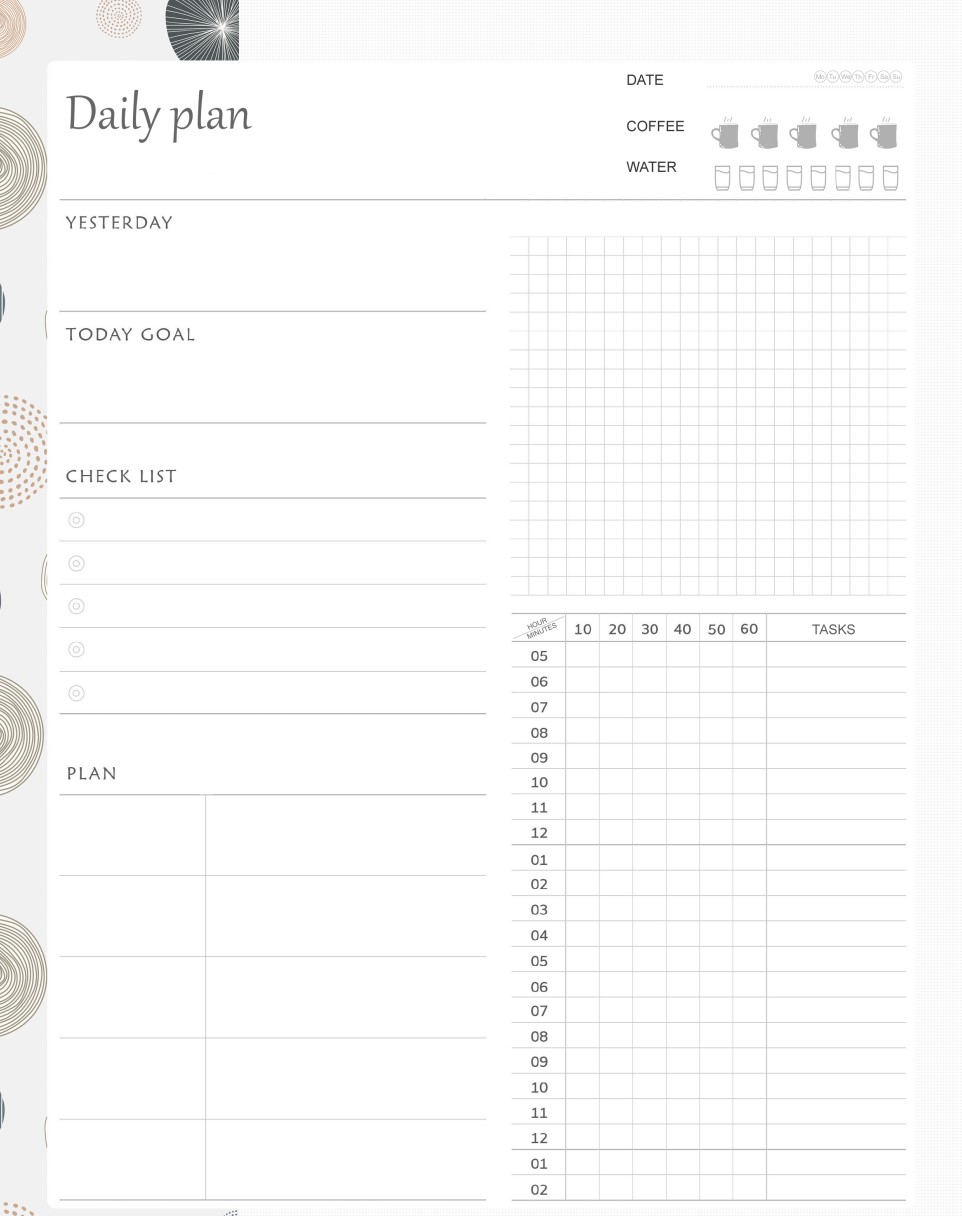 Circle Printable Daily Planner Work, A4 and US Letter Planner, Insert Printable Planner, Instant Download