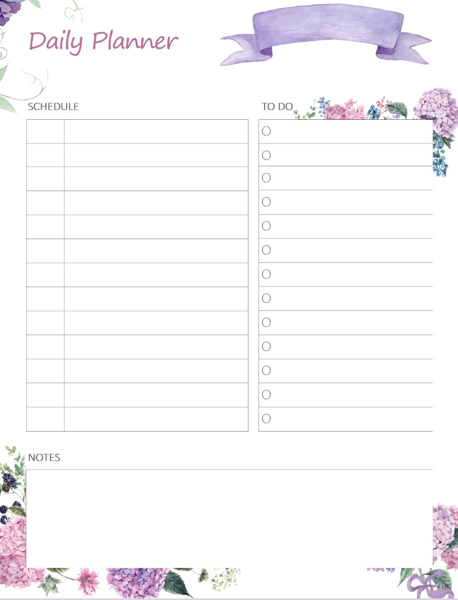 Flowers Printable Daily Planner Work, A4 and US Letter Planner, Insert Printable Planner, Instant Download