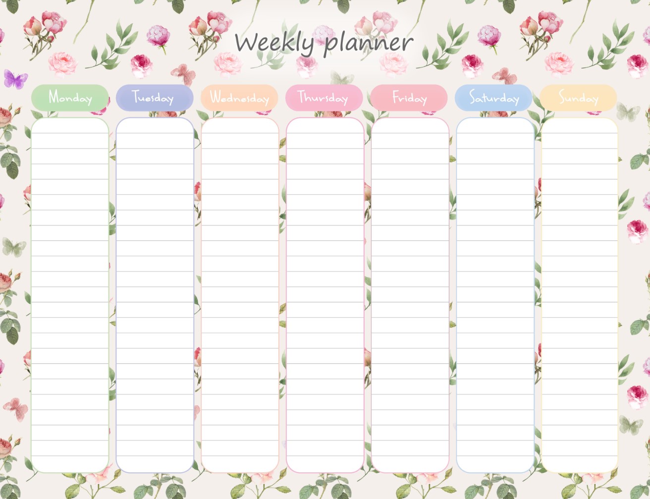 Printable Roses Weekly Planner