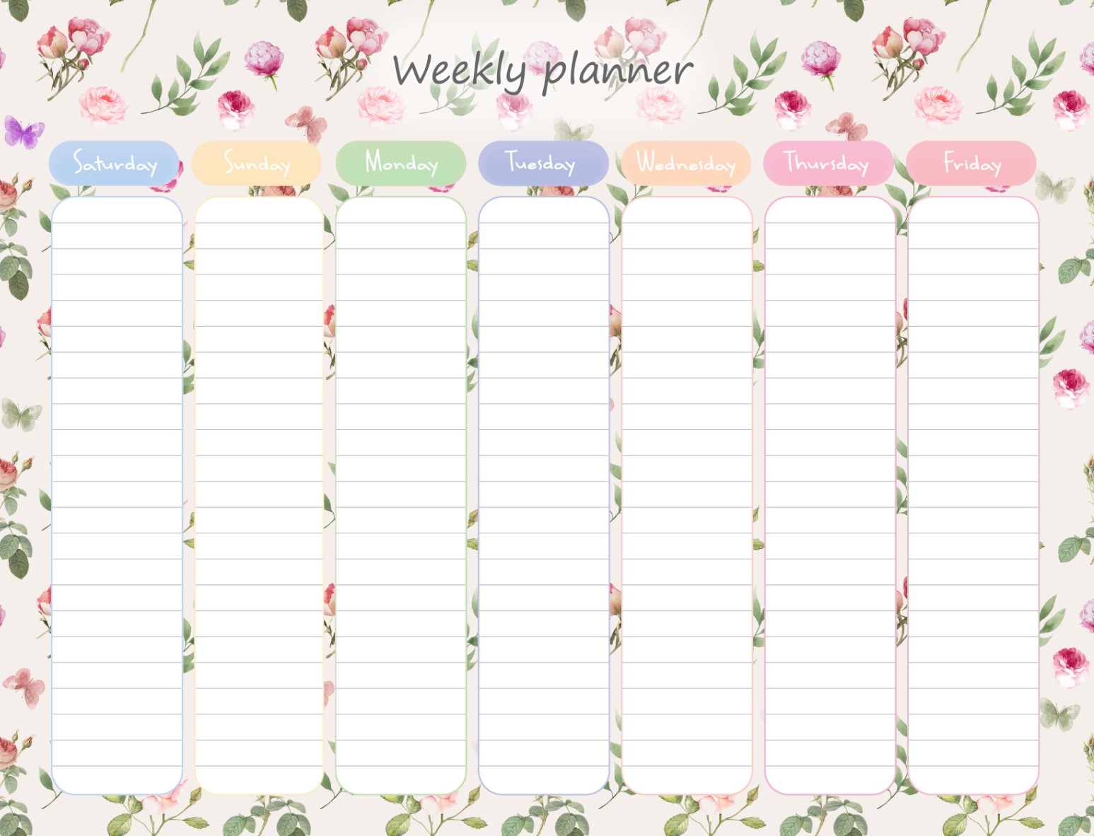 Printable Roses Weekly Planner