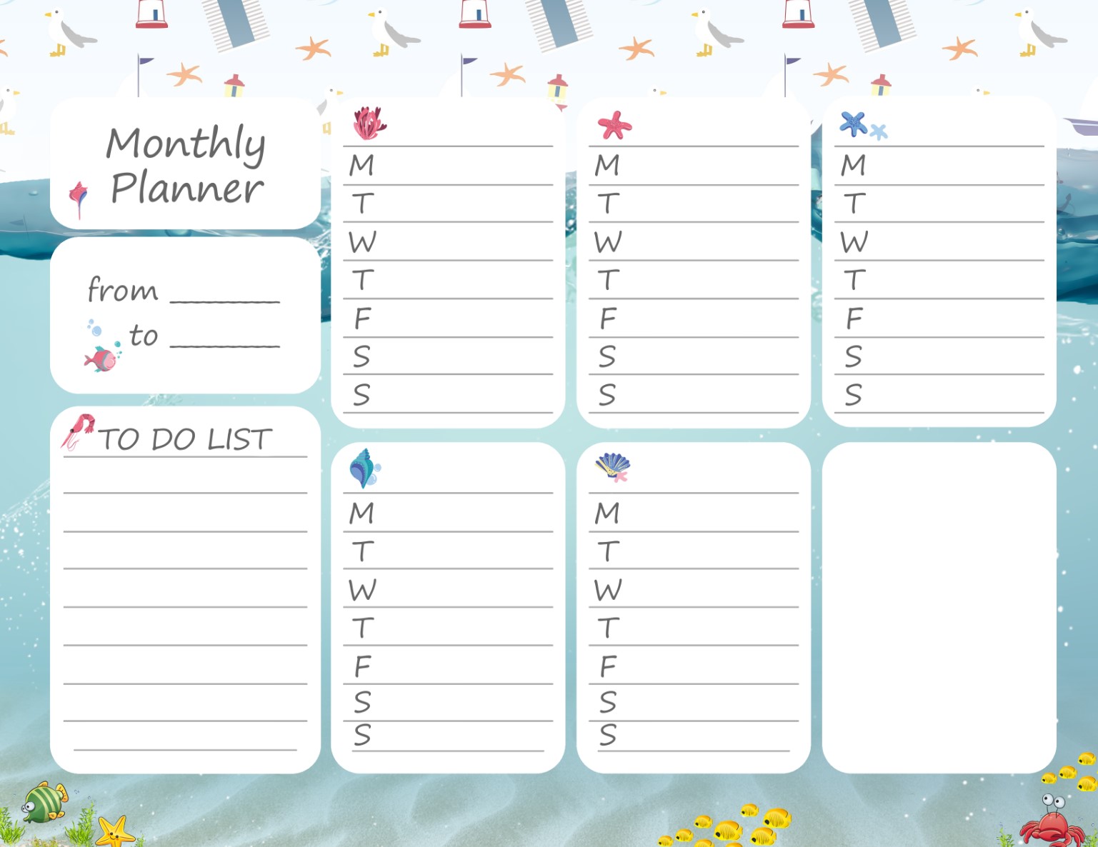 Printable Sea Monthly Planner