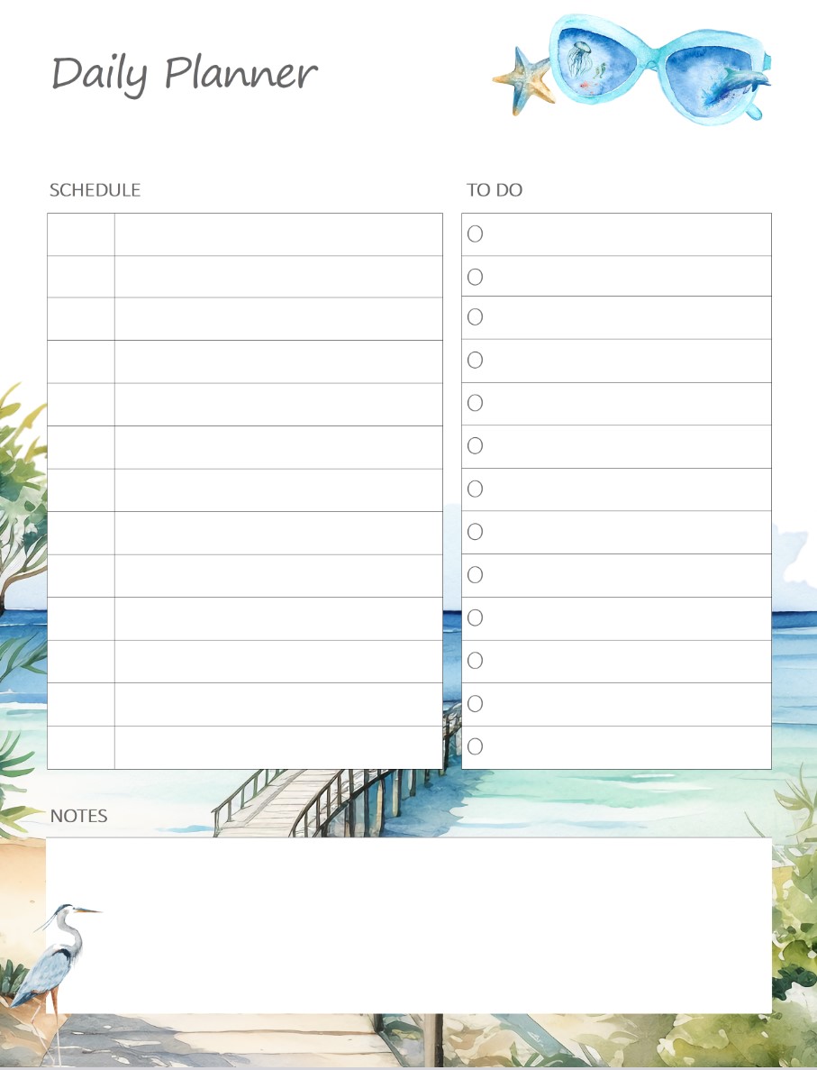 Printable Sea Daily Planner Work, A4 and US Letter Planner, Insert Printable Planner, Instant Download