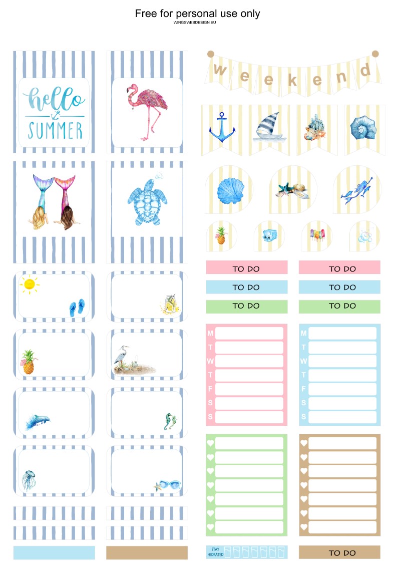 Printable Summer Planner Stickers Eric Condren, A4 and US Letter Planner, Instant Download