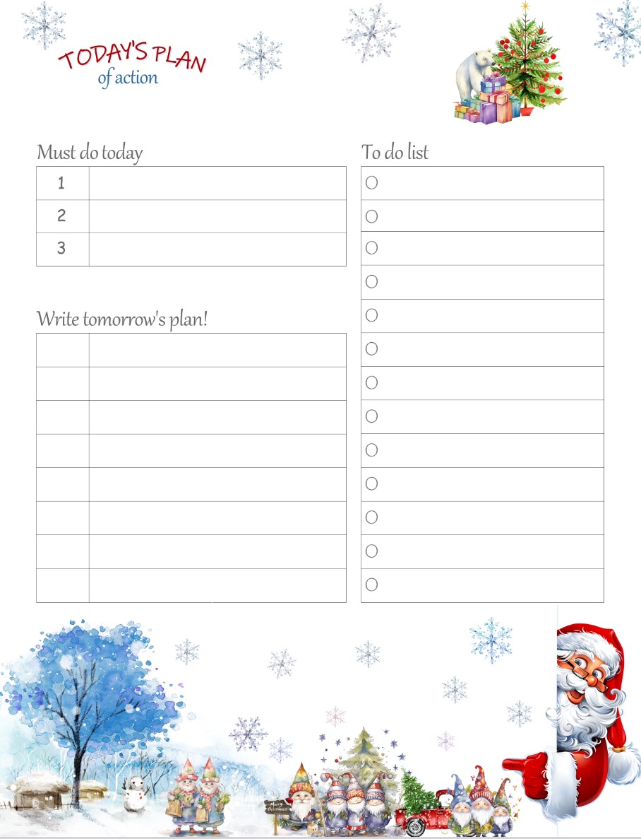 Printable Christmas Watercolor for kids Daily Planner Work, A4 and US Letter Planner, Insert Printable Planner, Instant Download