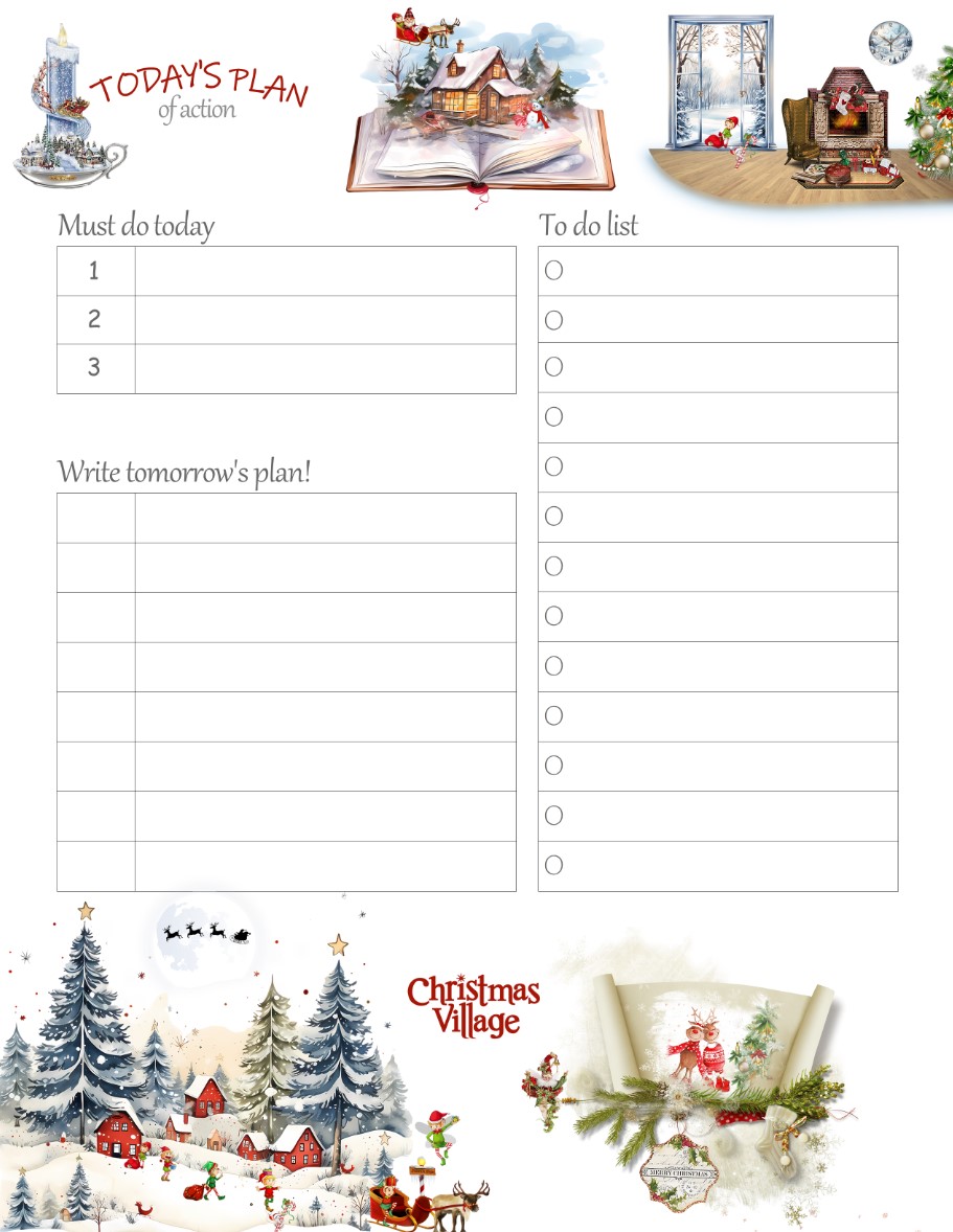 Printable Christmas Watercolor for kids Daily Planner Work, A4 and US Letter Planner, Insert Printable Planner, Instant Download
