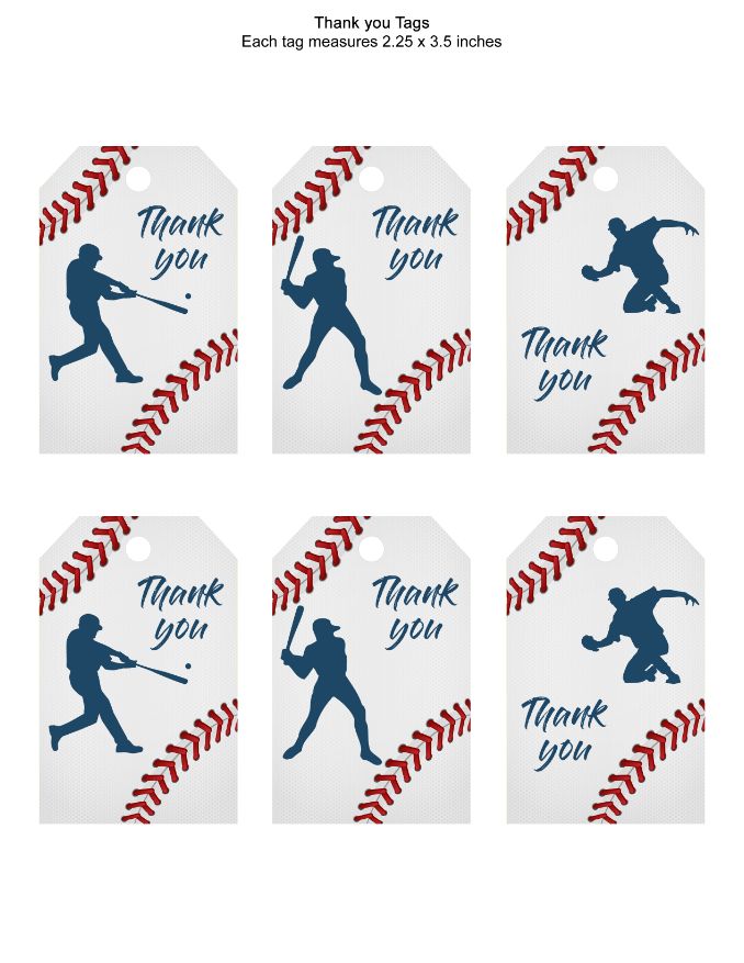 INSTANT DOWNLOAD Printable Baseball Thank You Hang Tags WingsWebDesign eu