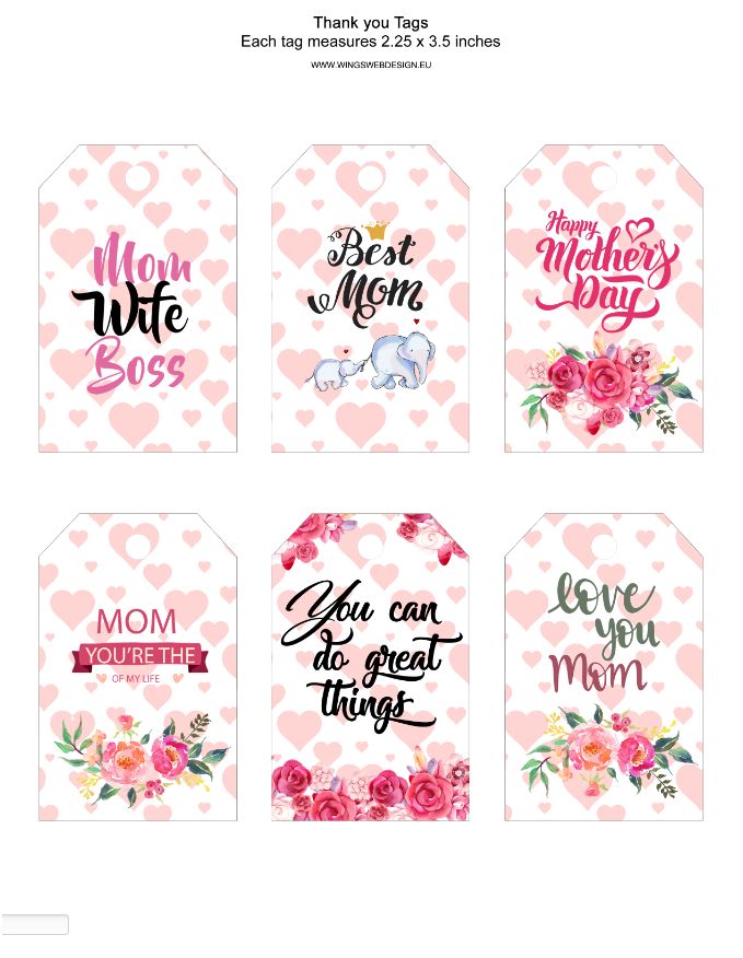 INSTANT DOWNLOAD printable Mother’s Day Gift Tags | WingsWebDesign.eu